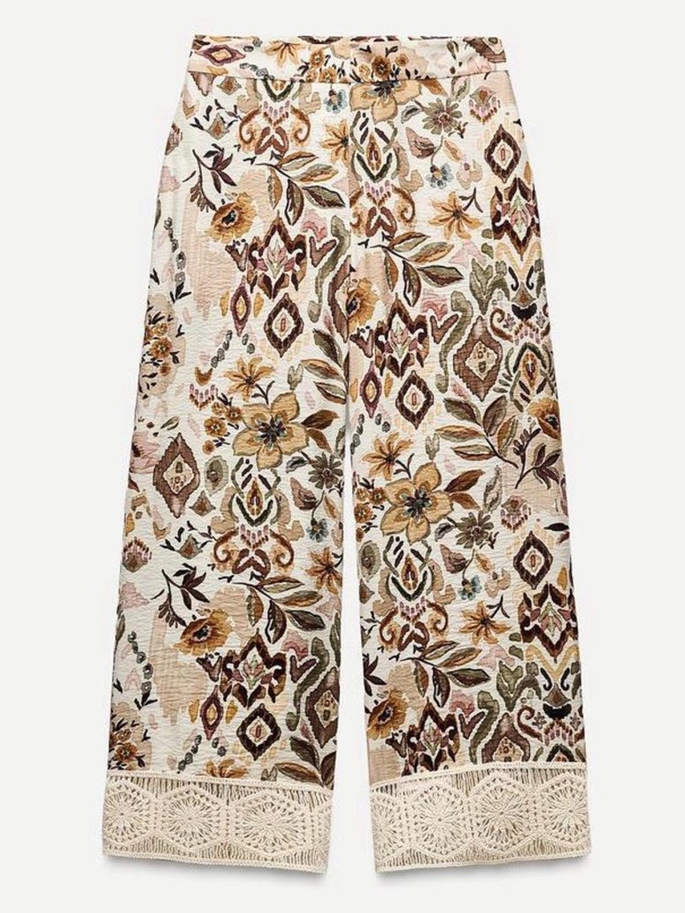 Zara PRINTED GUIPURE LACE TRIM ANKLE PANTS NWT XS NWOT
